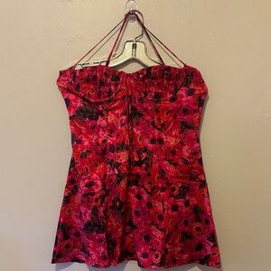 Vibrant Red Floral Bustier Dress